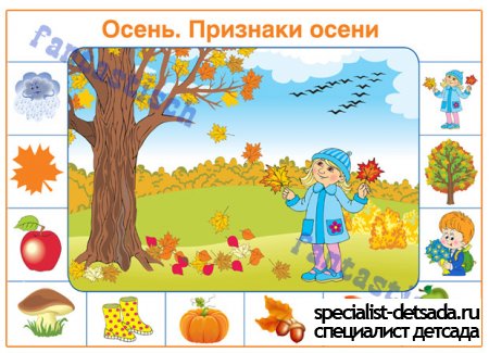 Плакат для дошкольников в детский сад - Осень. Признаки осени